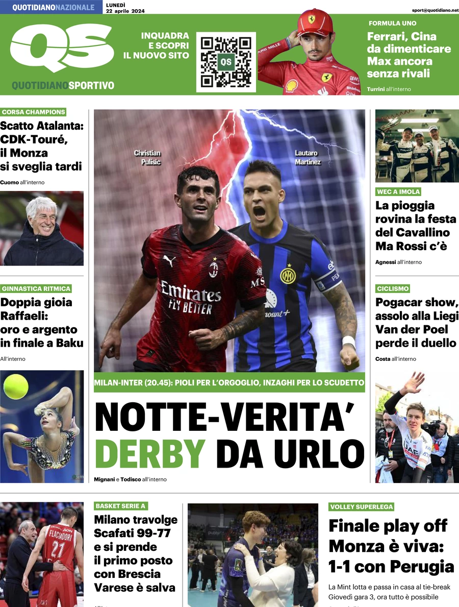 prima pagina - QS Quotidiano Sportivo del 22/04/2024