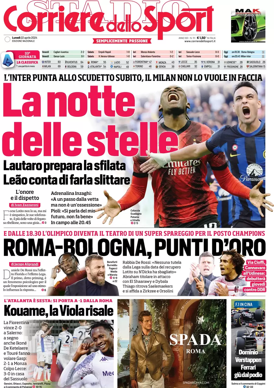 prima pagina - Corriere dello Sport del 22/04/2024