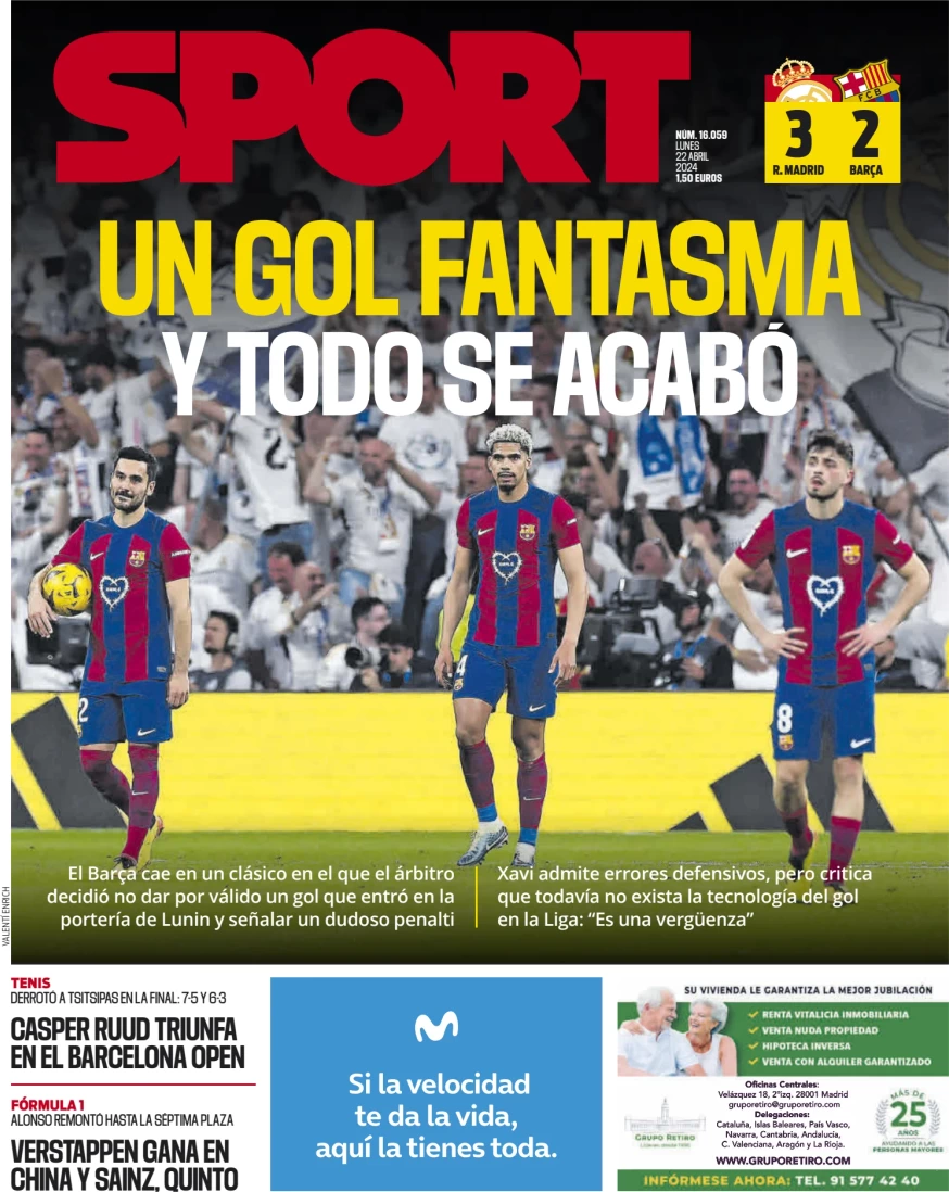 anteprima della prima pagina di sport-barcelona del 22/04/2024