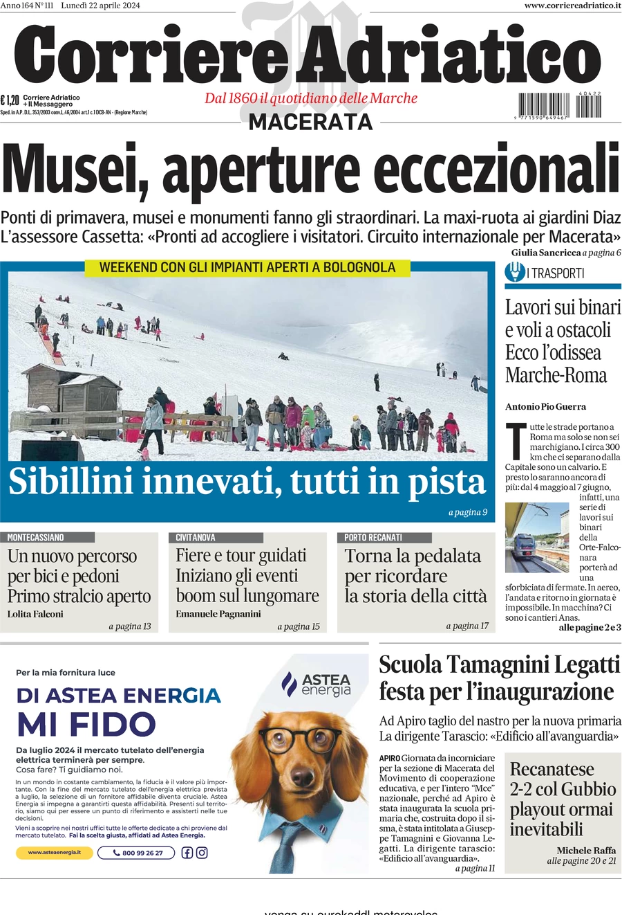 anteprima della prima pagina di corriere-adriatico-macerata del 22/04/2024