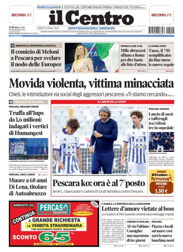 prima pagina - Il Centro (Pescara) del 22/04/2024