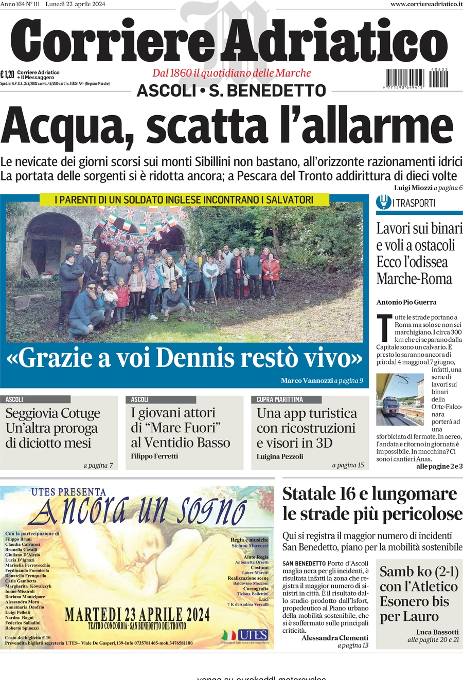anteprima della prima pagina di corriere-adriatico-ascoli del 22/04/2024