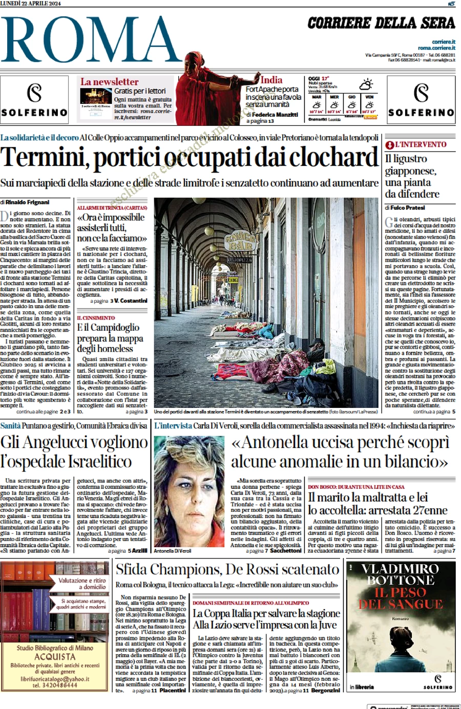 anteprima della prima pagina di corriere-della-sera-roma del 22/04/2024