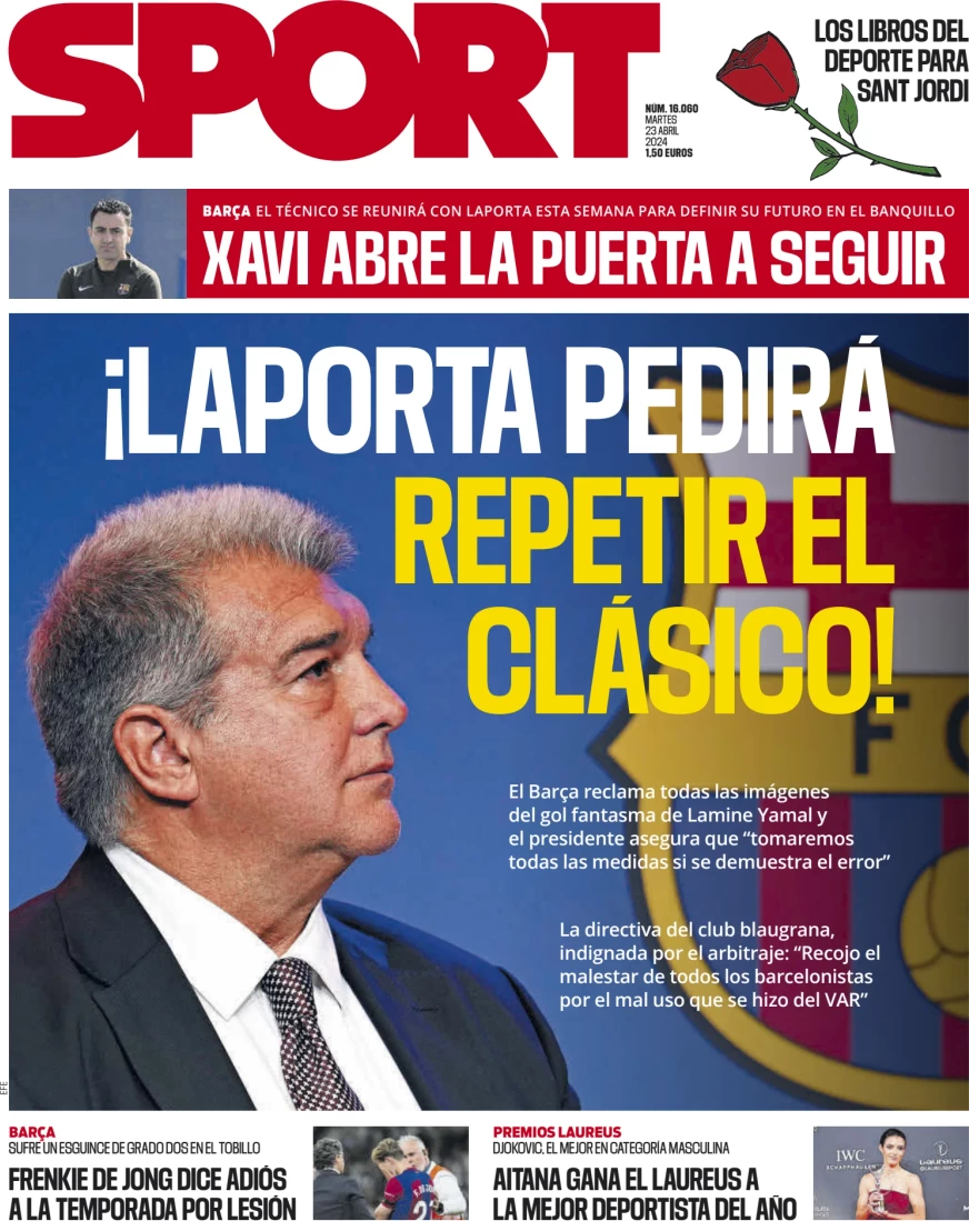 anteprima della prima pagina di sport-barcelona del 23/04/2024