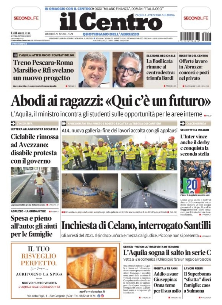 prima pagina - Il Centro (L'Aquila) del 23/04/2024