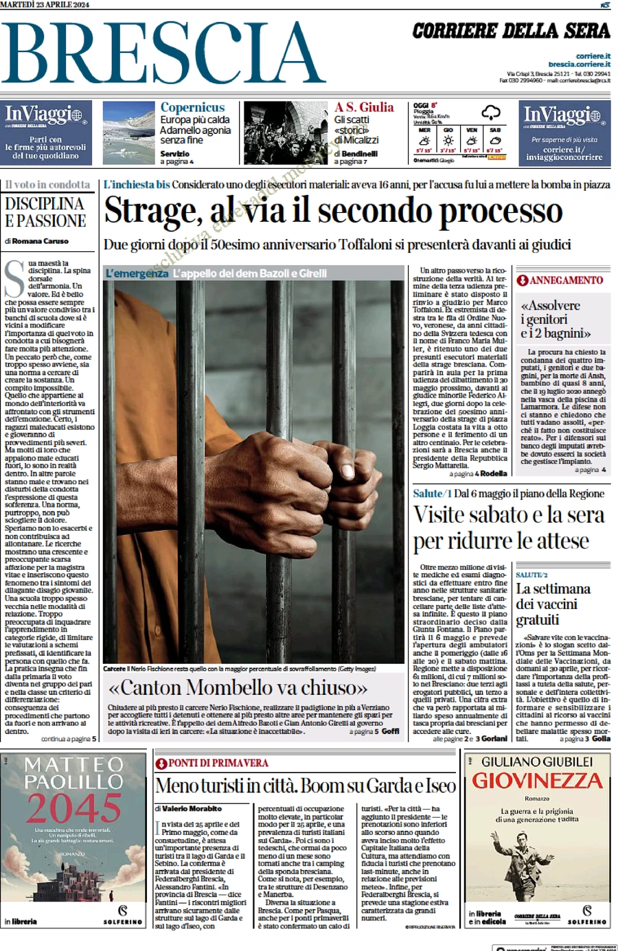 anteprima della prima pagina di corriere-della-sera-brescia del 23/04/2024