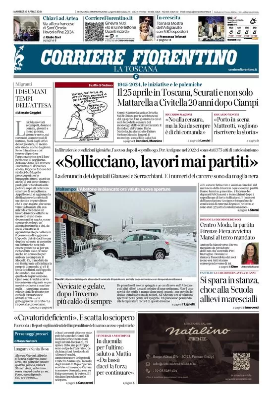 anteprima della prima pagina di corriere-fiorentino del 23/04/2024