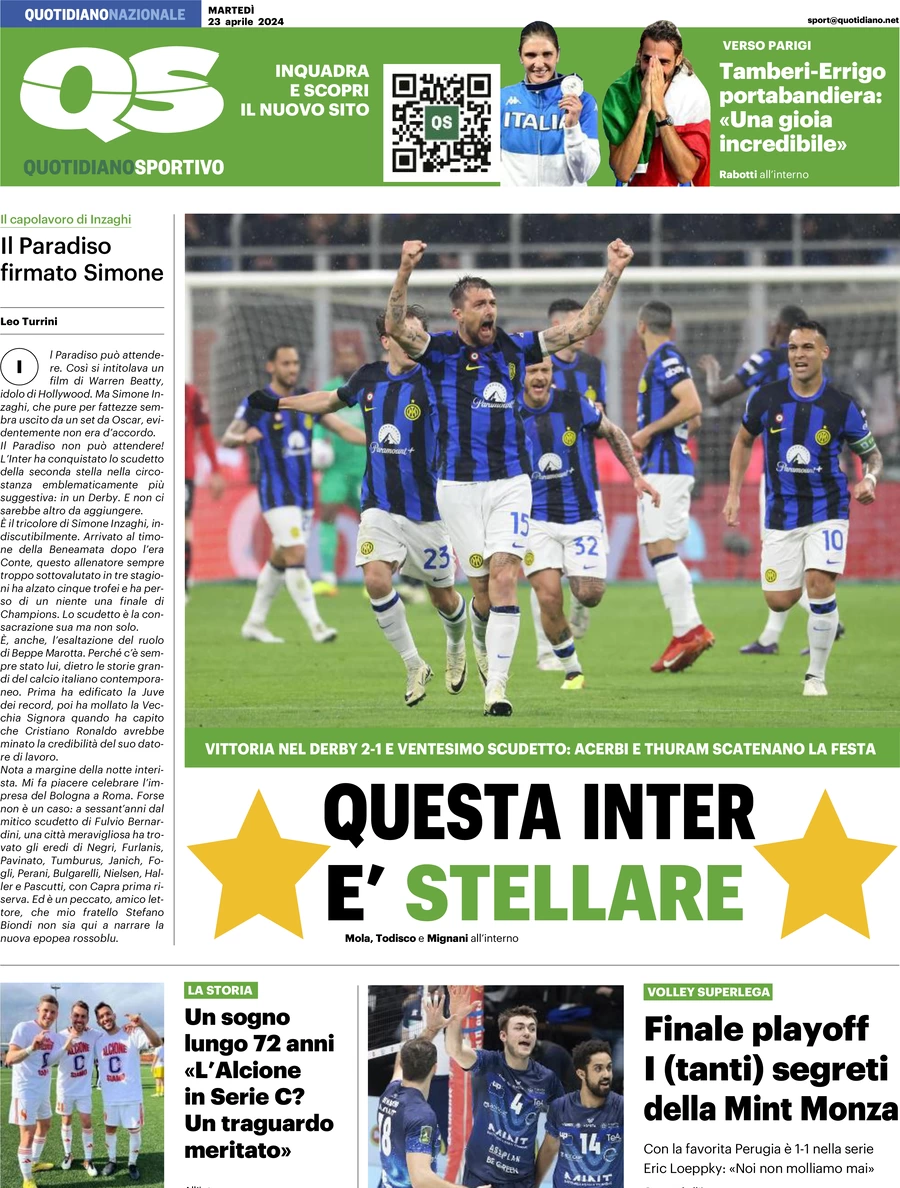 prima pagina - QS Quotidiano Sportivo del 23/04/2024