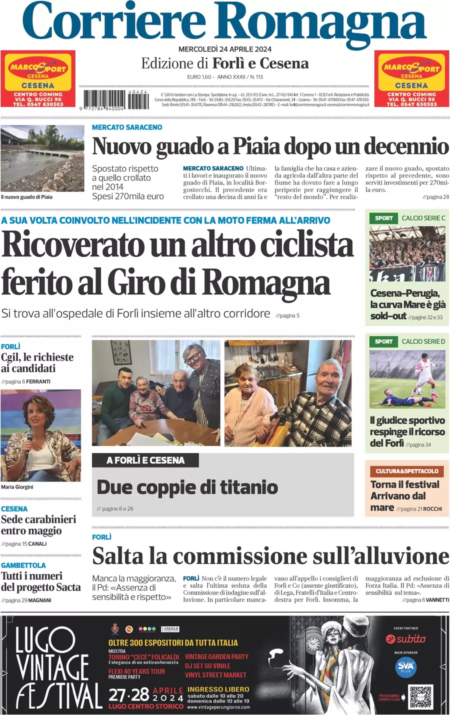 anteprima della prima pagina di corriere-romagna-forl-e-cesena del 24/04/2024
