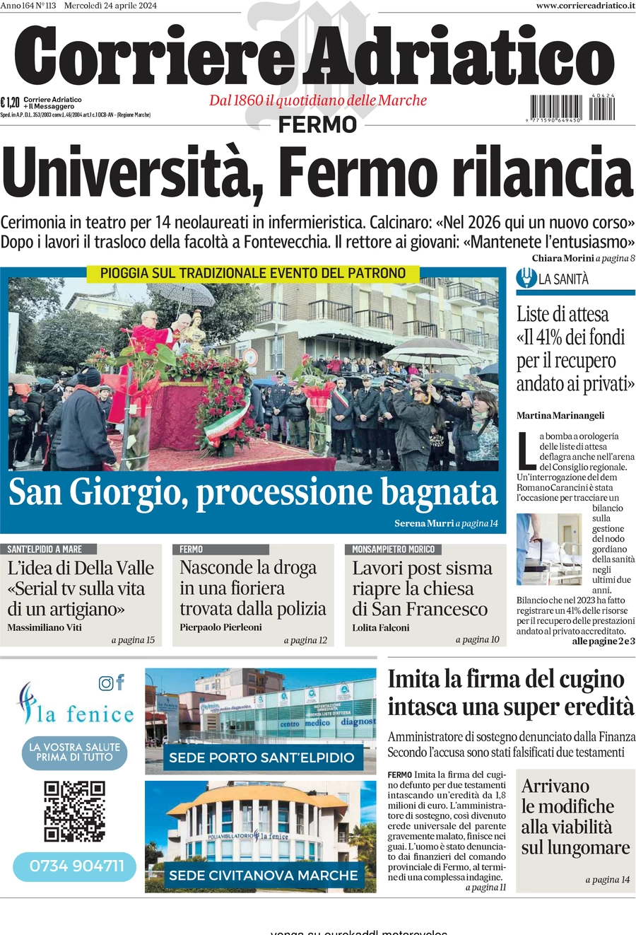 anteprima della prima pagina di corriere-adriatico-fermo del 24/04/2024