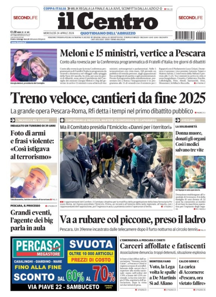 prima pagina - Il Centro (Pescara) del 24/04/2024