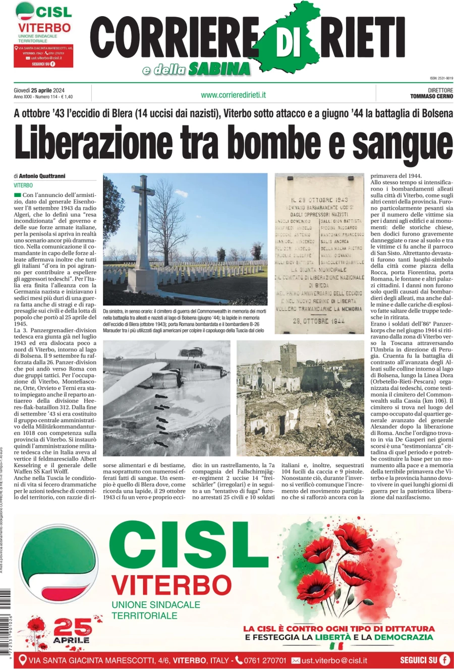 anteprima della prima pagina di corriere-di-rieti-e-della-sabina del 25/04/2024