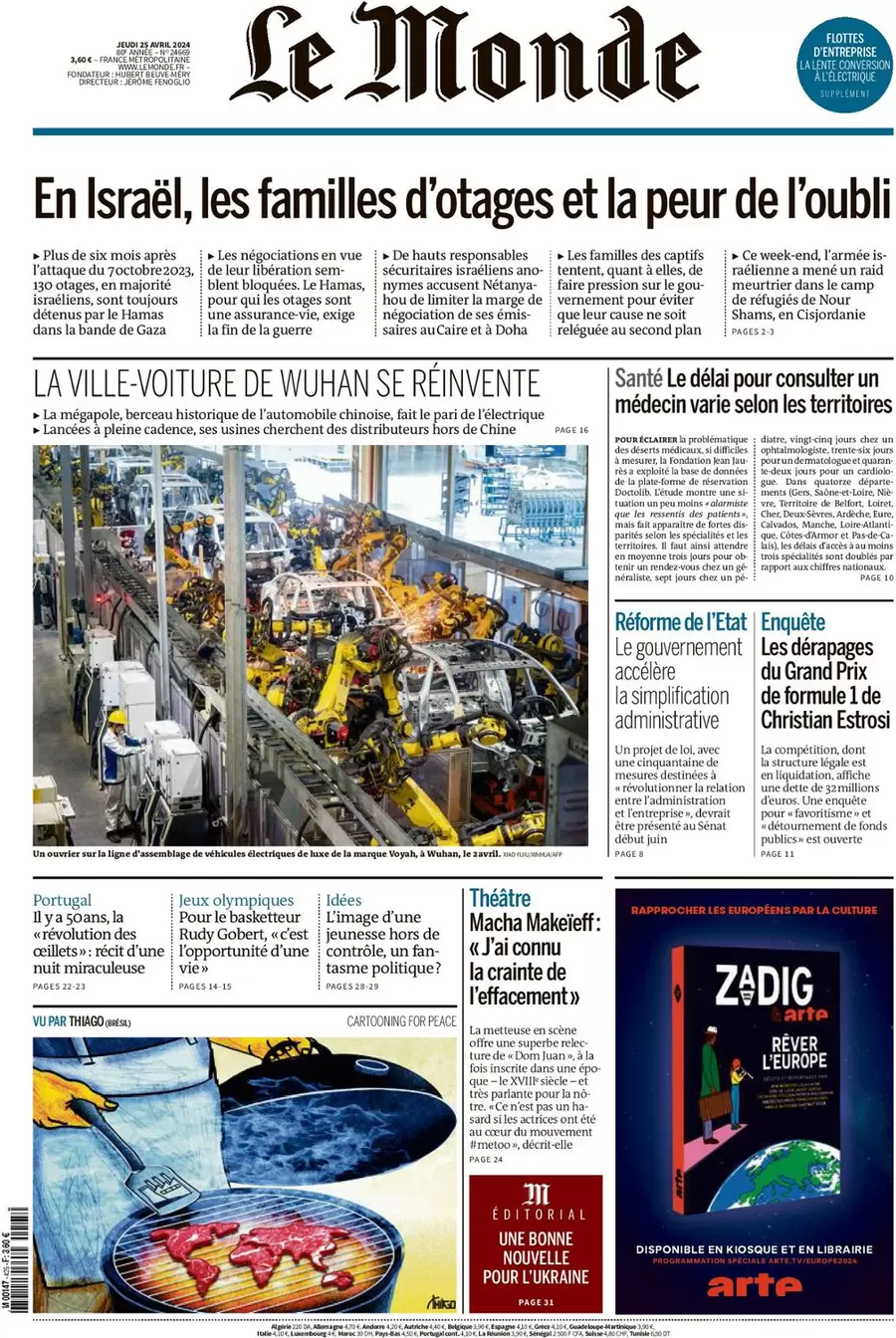 prima pagina - Le Monde del 25/04/2024