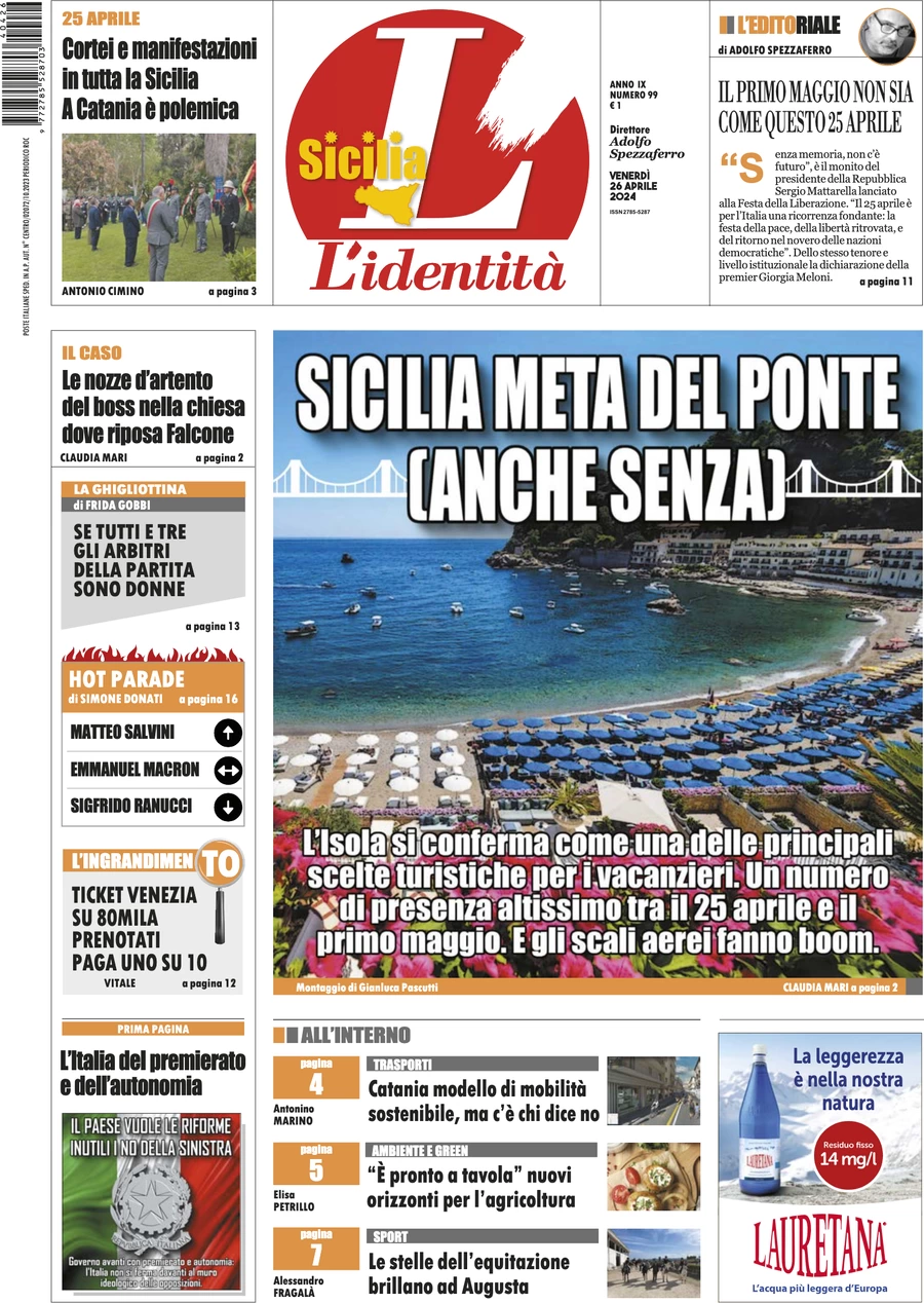 anteprima della prima pagina di lidentit-della-sicilia del 25/04/2024