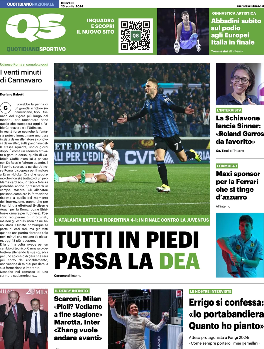 prima pagina - QS Quotidiano Sportivo del 25/04/2024