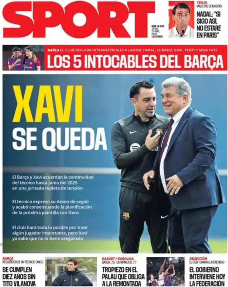 anteprima della prima pagina di sport-barcelona del 25/04/2024