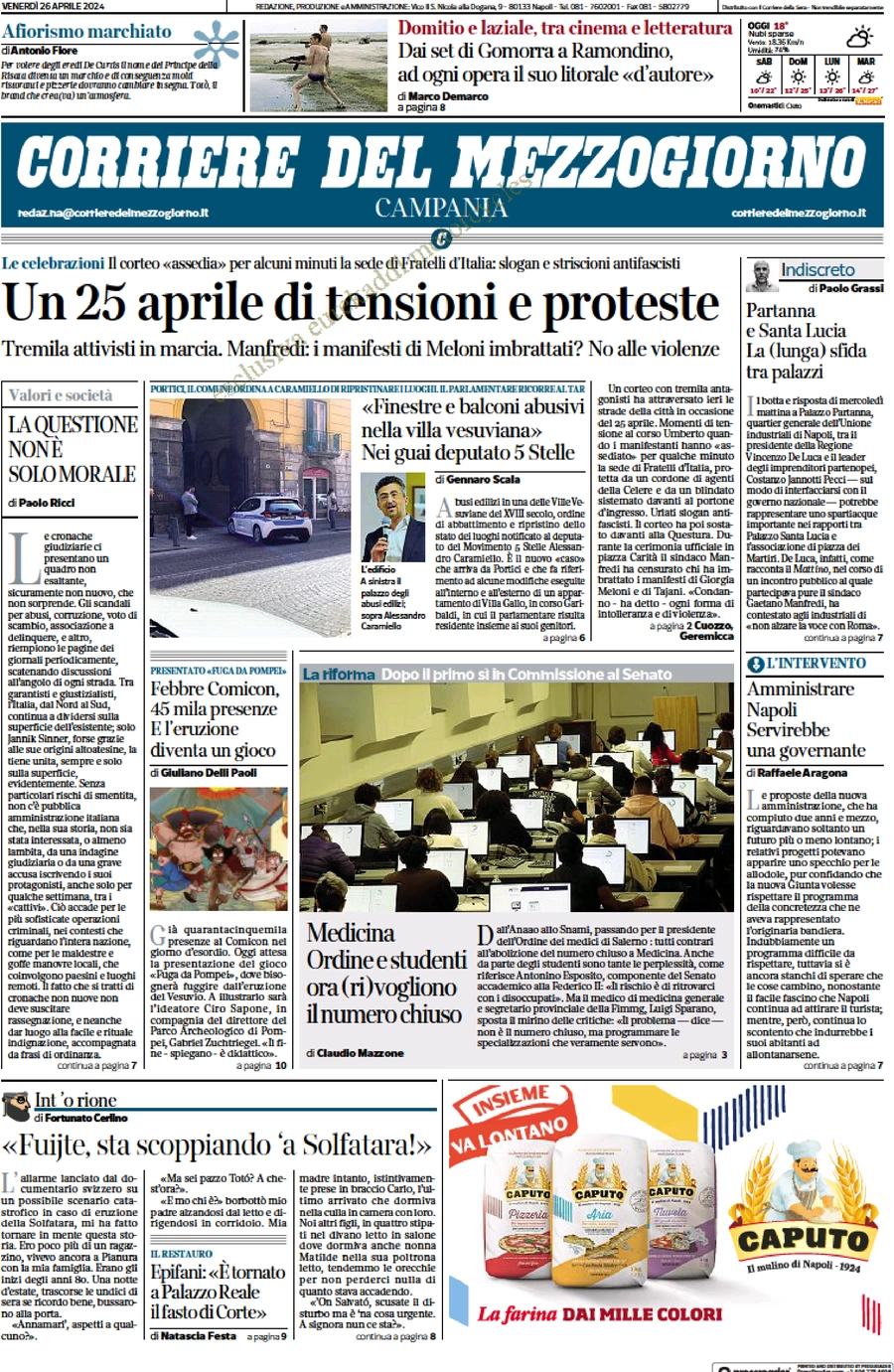 anteprima della prima pagina di corriere-del-mezzogiorno-campania del 26/04/2024