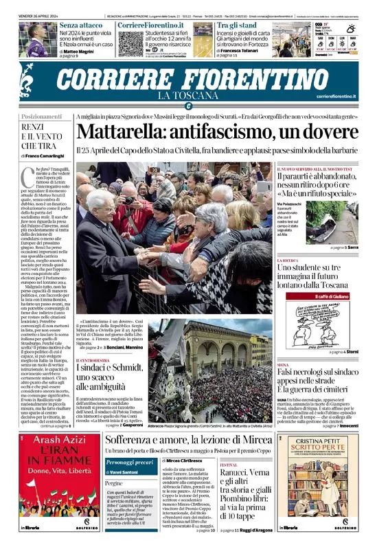 anteprima della prima pagina di corriere-fiorentino del 26/04/2024