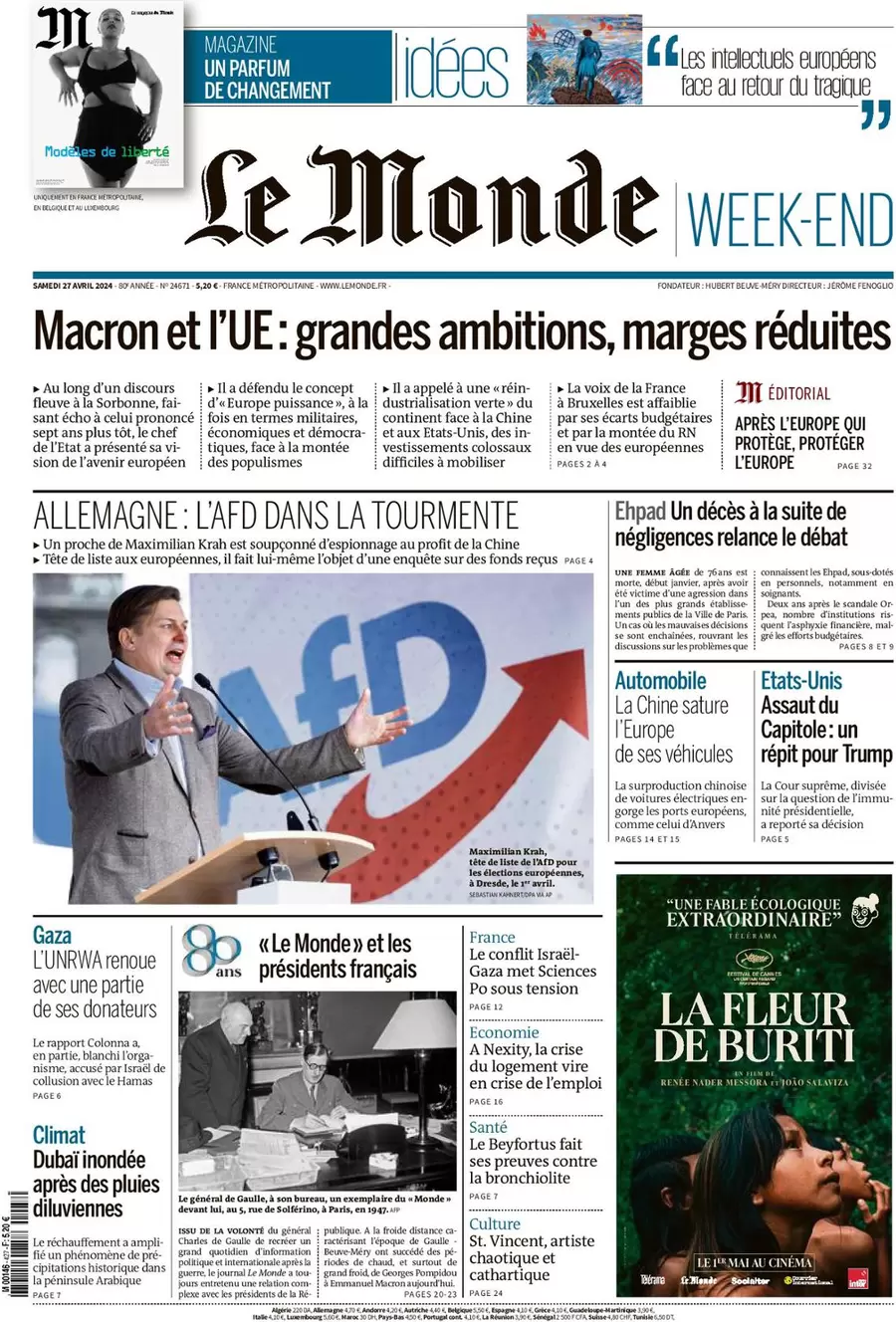 prima pagina - Le Monde del 26/04/2024