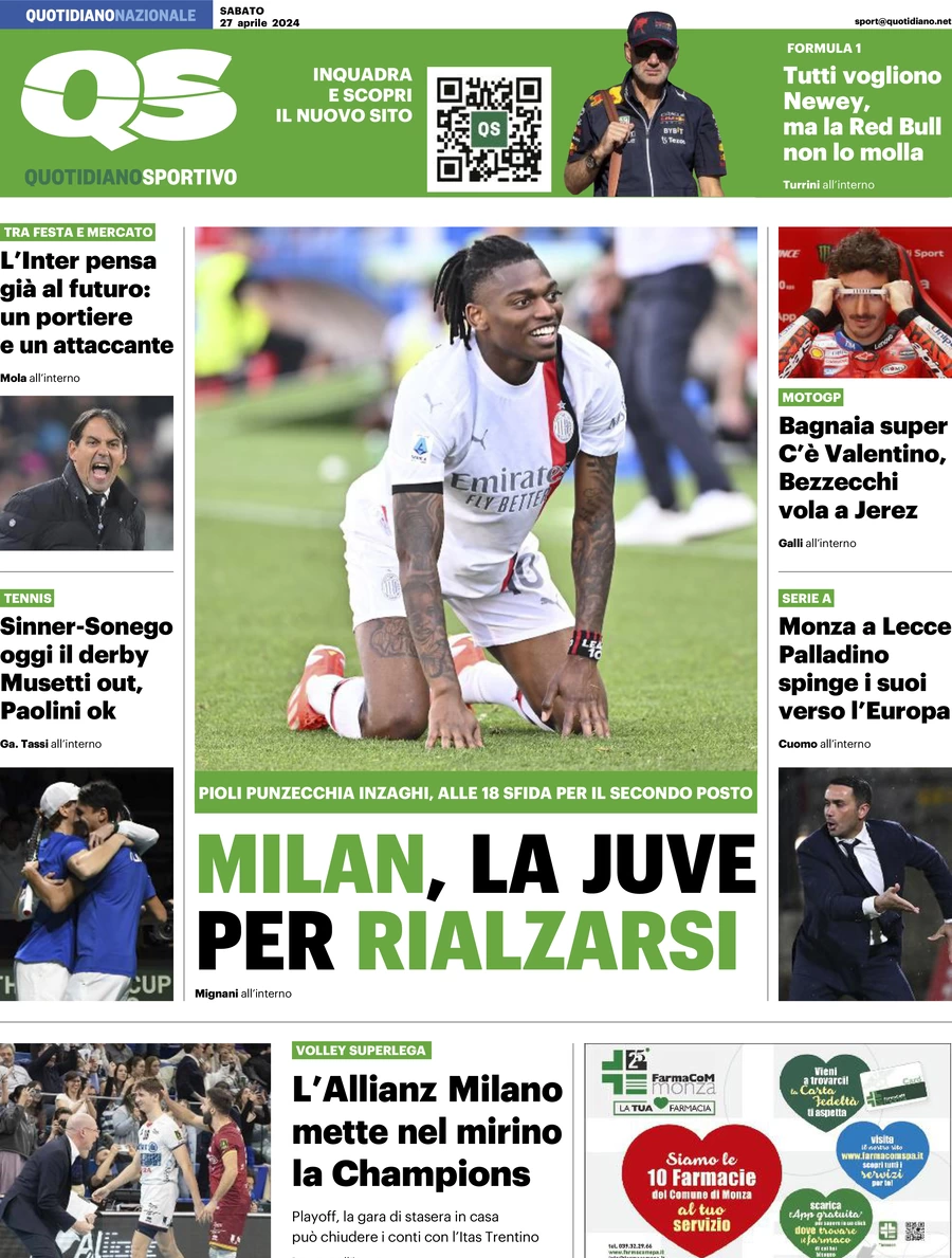 prima pagina - QS Quotidiano Sportivo del 27/04/2024