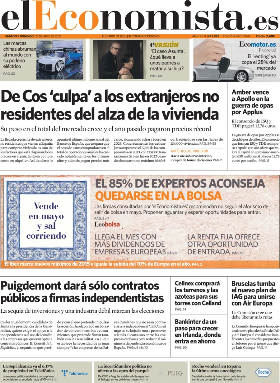 prima pagina - El Economista del 27/04/2024