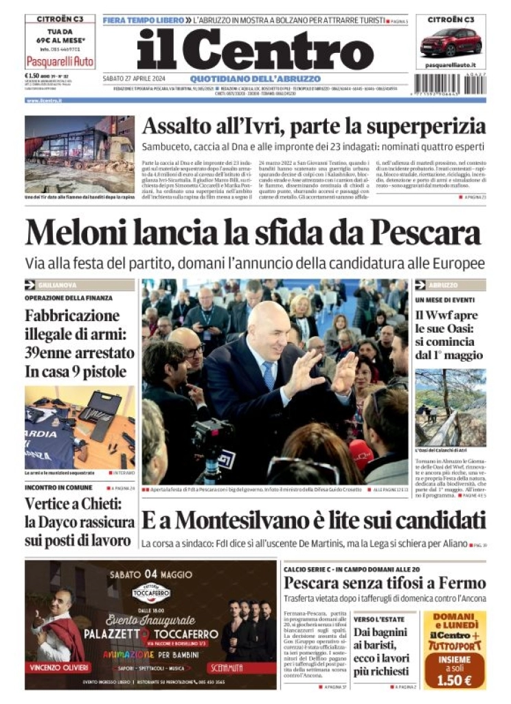 prima pagina - Il Centro (Pescara) del 27/04/2024