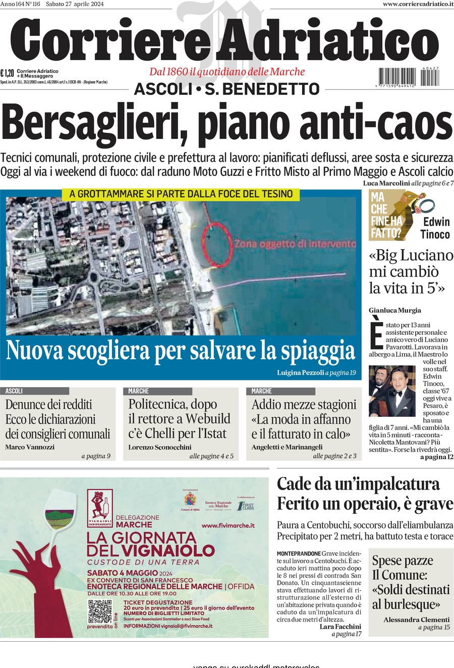 anteprima della prima pagina di corriere-adriatico-ascoli del 27/04/2024