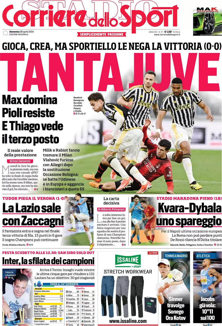prima pagina - Corriere dello Sport del 28/04/2024