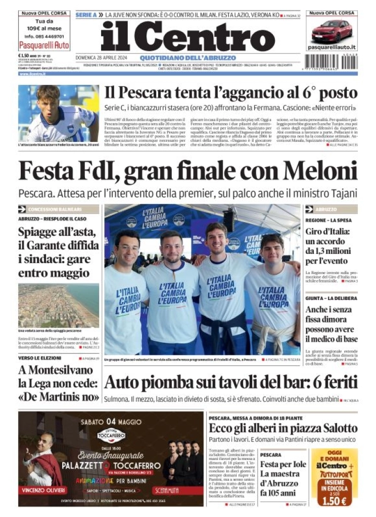 prima pagina - Il Centro (Pescara) del 28/04/2024