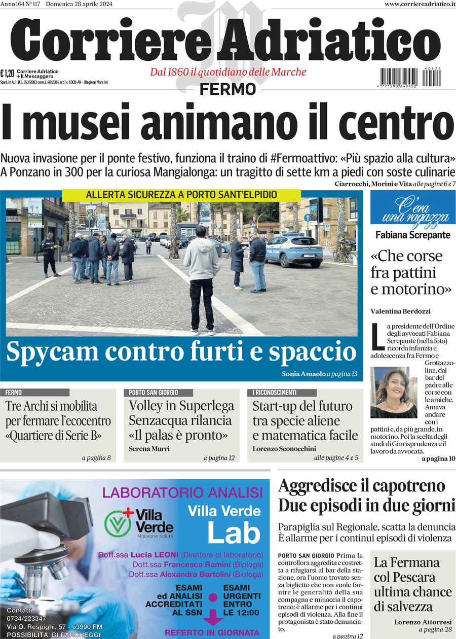 anteprima della prima pagina di corriere-adriatico-fermo del 28/04/2024