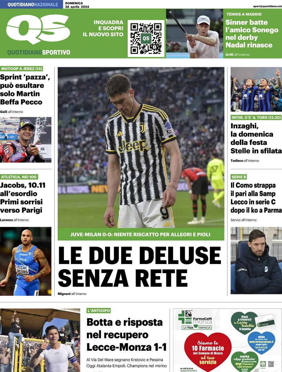 prima pagina - QS Quotidiano Sportivo del 28/04/2024