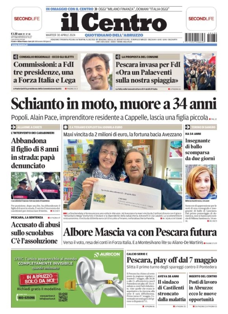 prima pagina - Il Centro (Pescara) del 30/04/2024