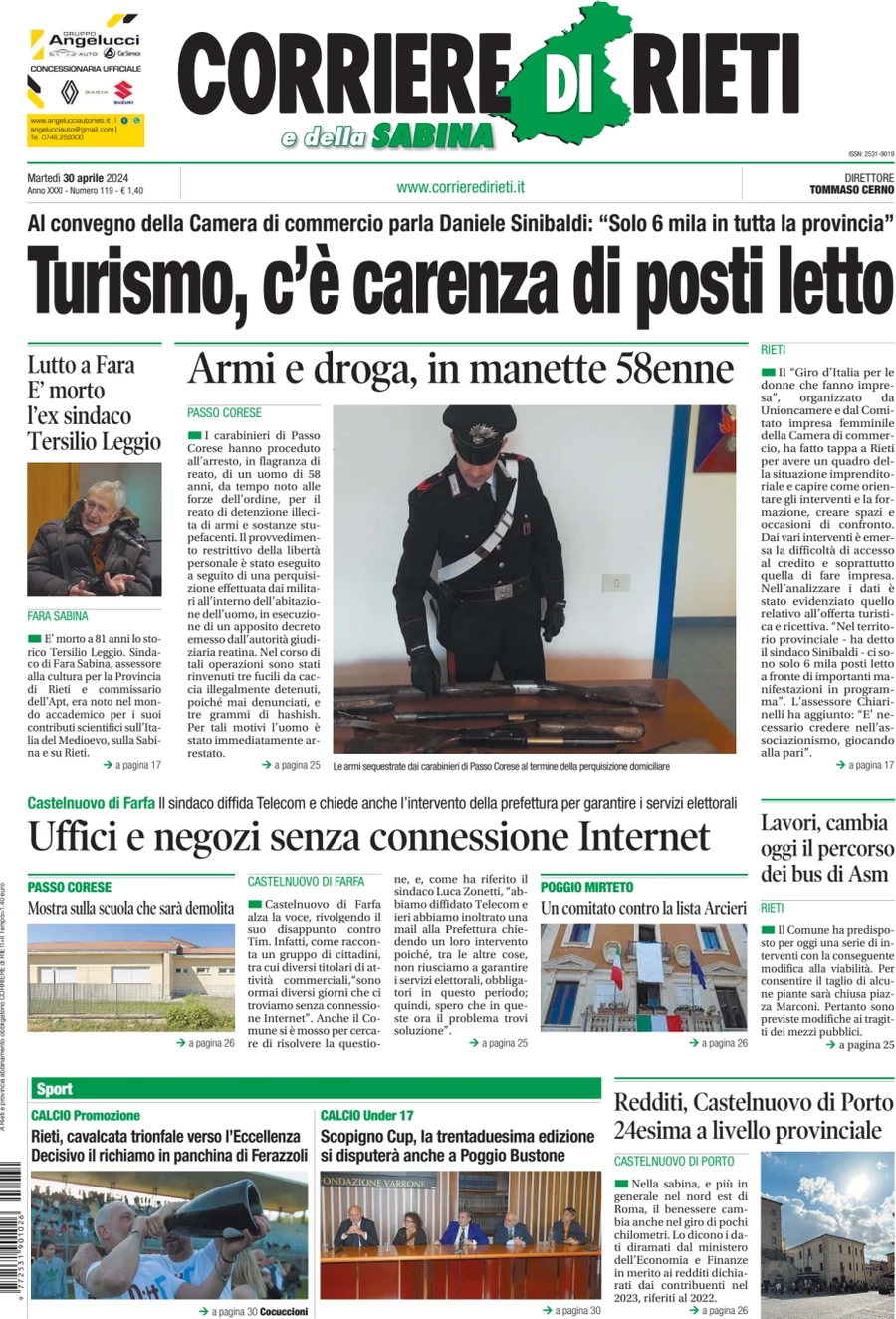 anteprima della prima pagina di corriere-di-rieti-e-della-sabina del 30/04/2024