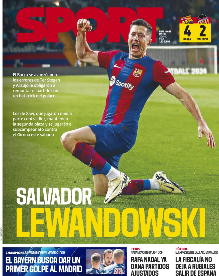 anteprima della prima pagina di sport-barcelona del 30/04/2024