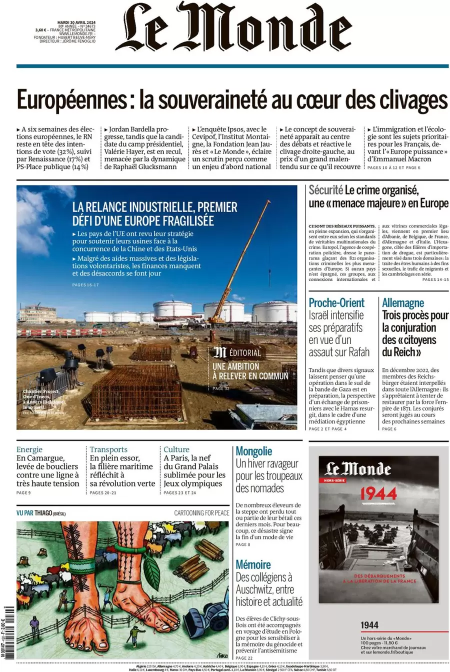 prima pagina - Le Monde del 30/04/2024