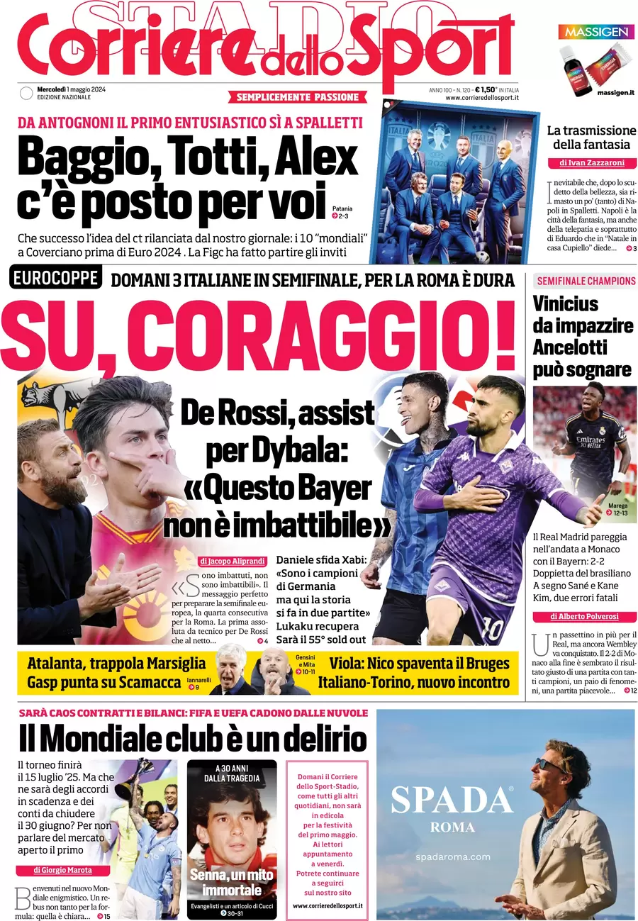 prima pagina - Corriere dello Sport del 01/05/2024