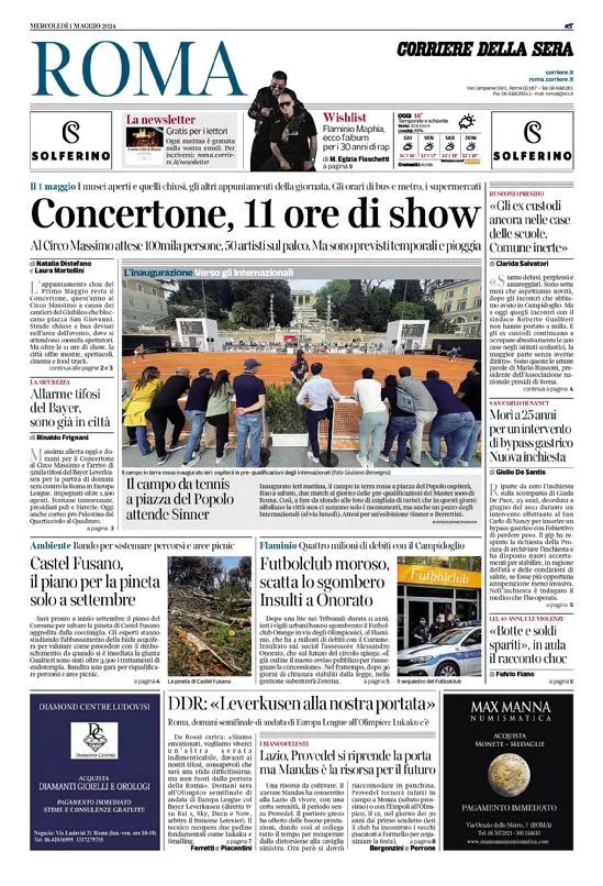anteprima della prima pagina di corriere-della-sera-roma del 01/05/2024