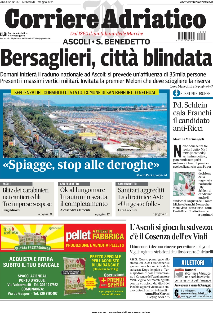 anteprima della prima pagina di corriere-adriatico-ascoli del 01/05/2024