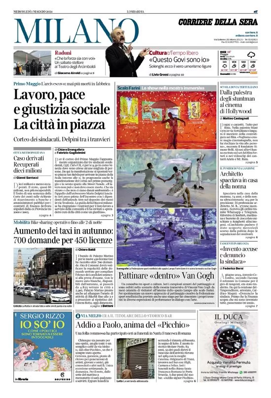 anteprima della prima pagina di corriere-della-sera-milano del 01/05/2024