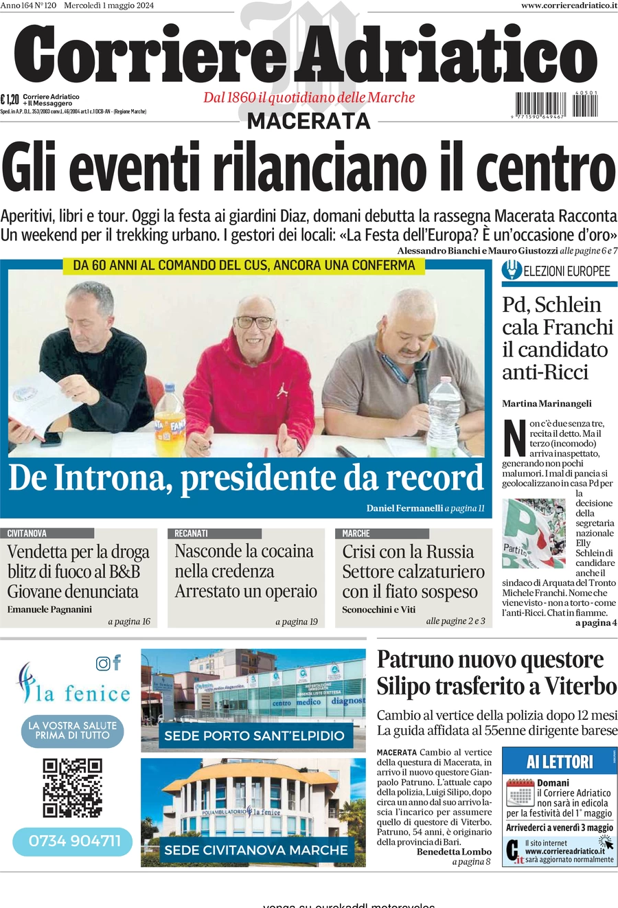 anteprima della prima pagina di corriere-adriatico-macerata del 01/05/2024