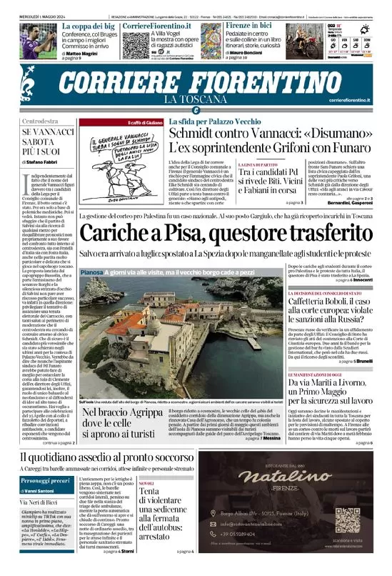 anteprima della prima pagina di corriere-fiorentino del 01/05/2024