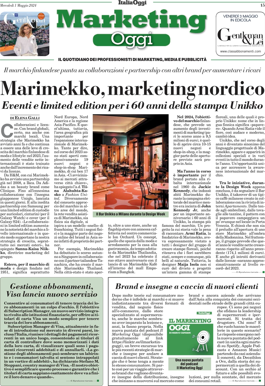 prima pagina - Marketing Oggi del 01/05/2024