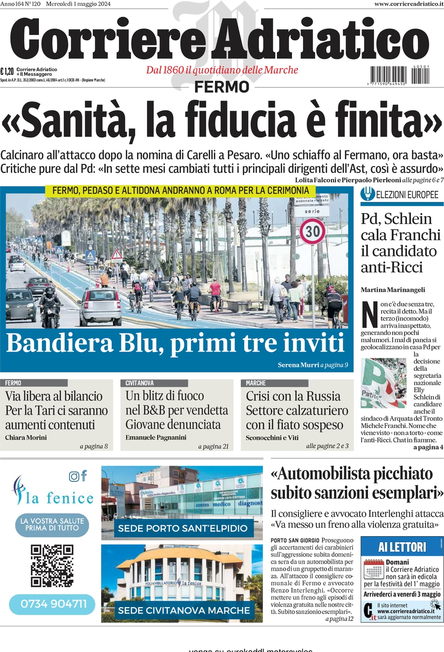 anteprima della prima pagina di corriere-adriatico-fermo del 01/05/2024