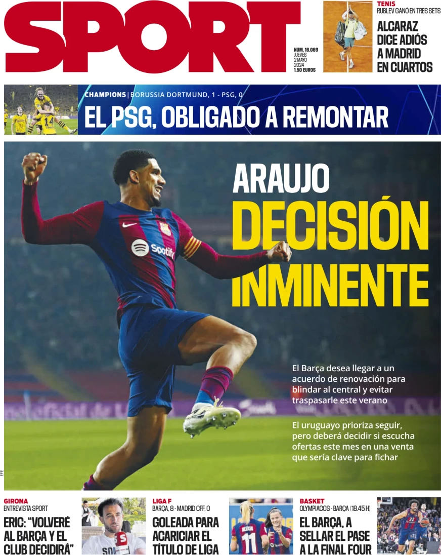 anteprima della prima pagina di sport-barcelona del 02/05/2024