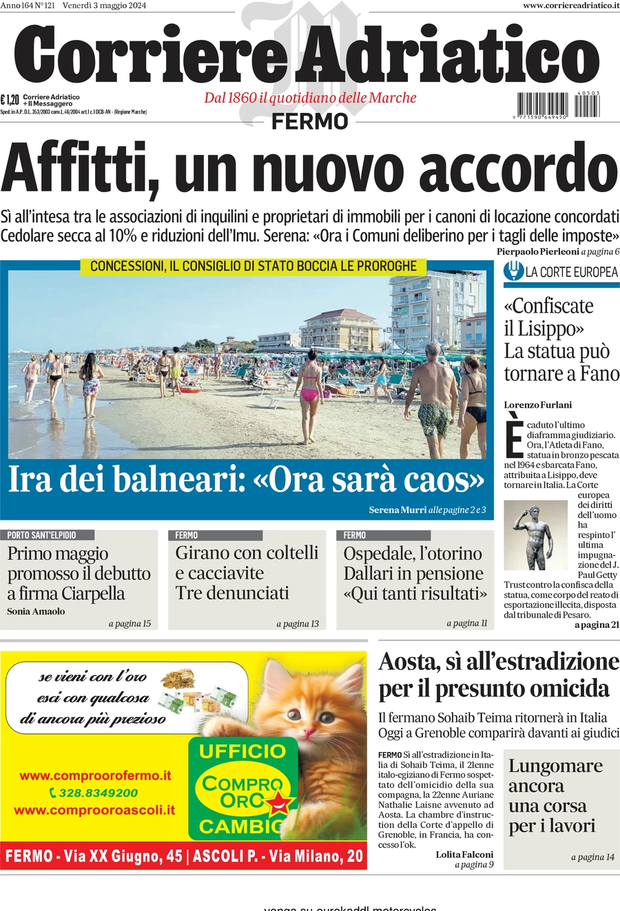 anteprima della prima pagina di corriere-adriatico-fermo del 03/05/2024