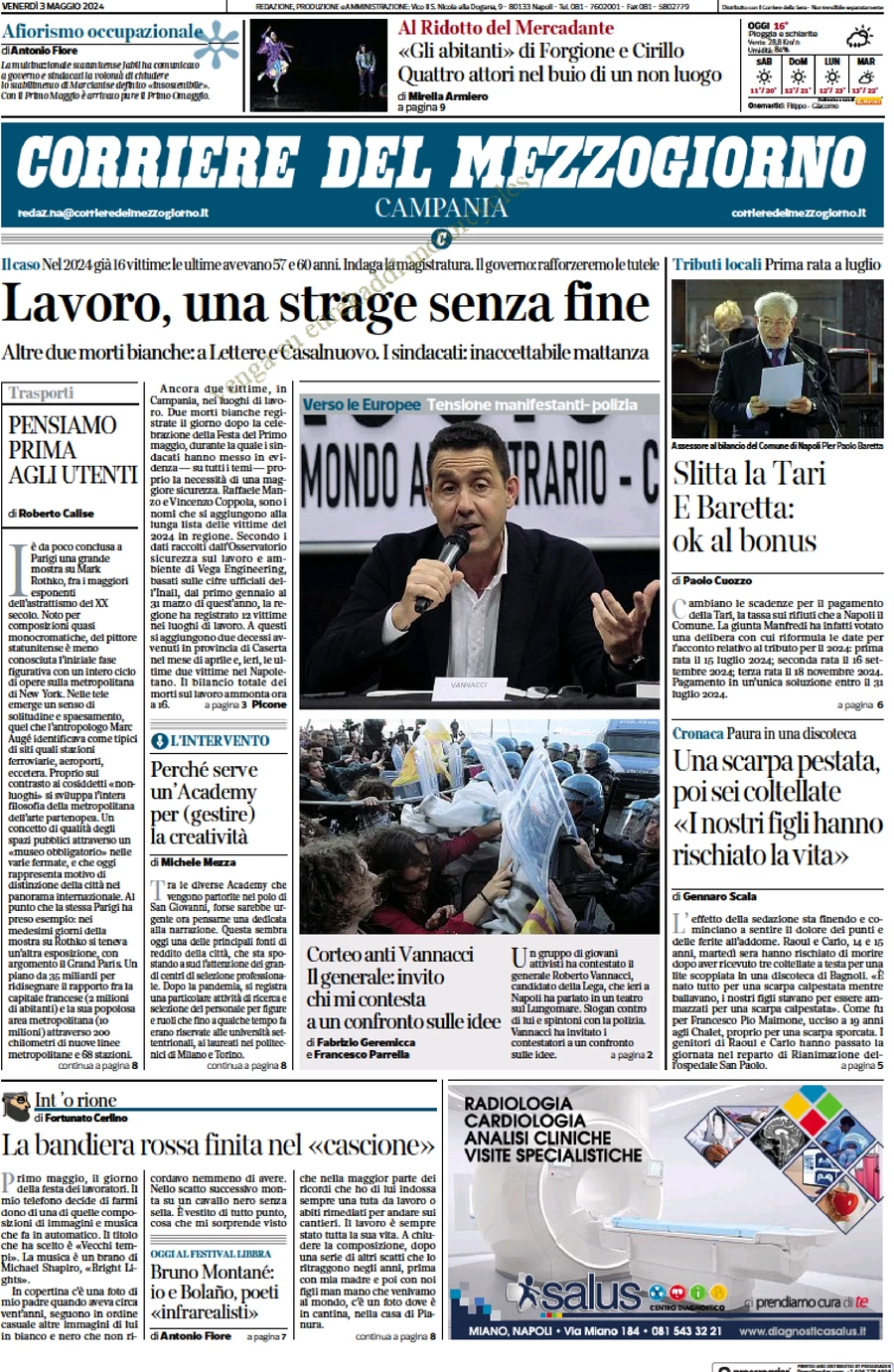 anteprima della prima pagina di corriere-del-mezzogiorno-campania del 03/05/2024