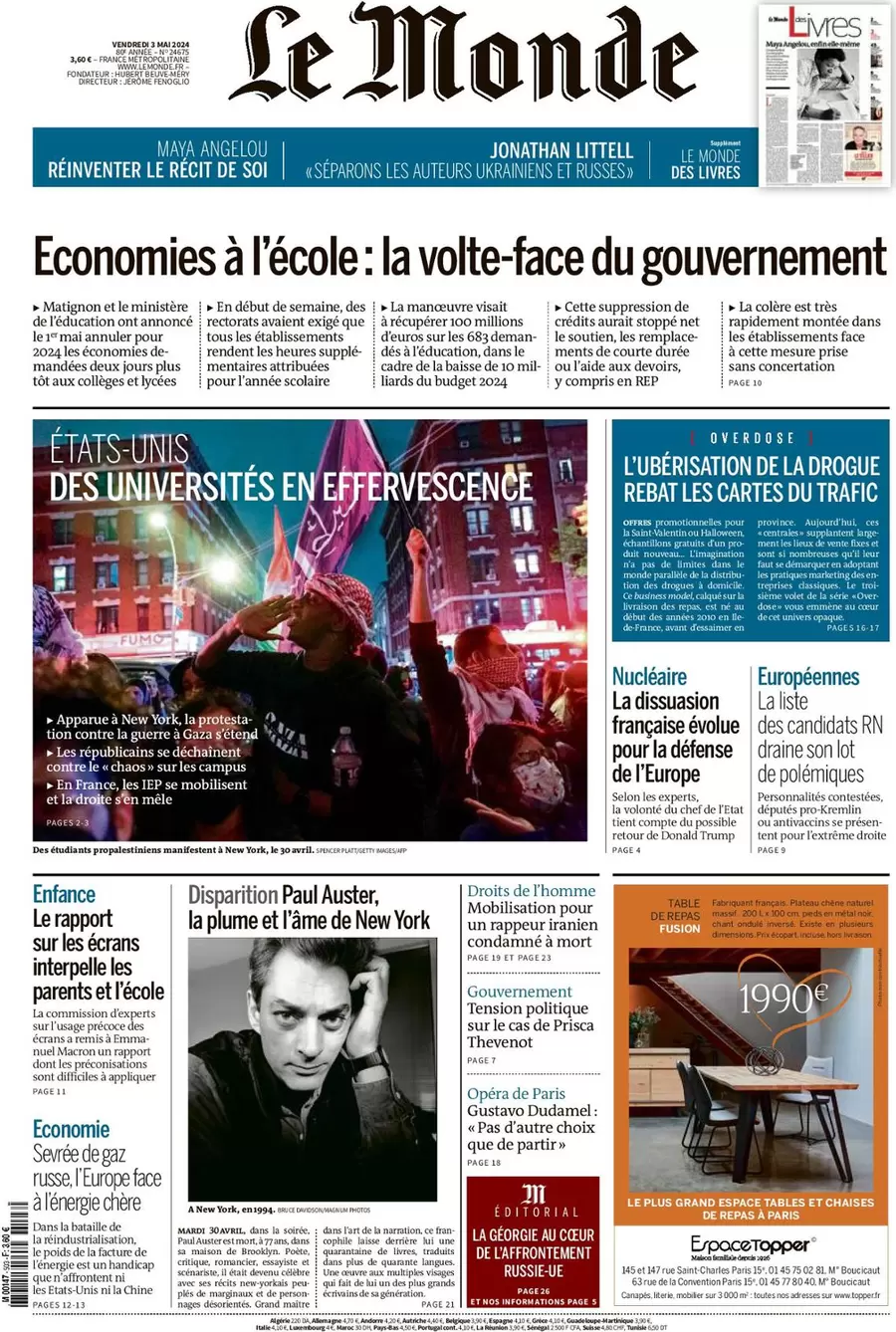 prima pagina - Le Monde del 03/05/2024