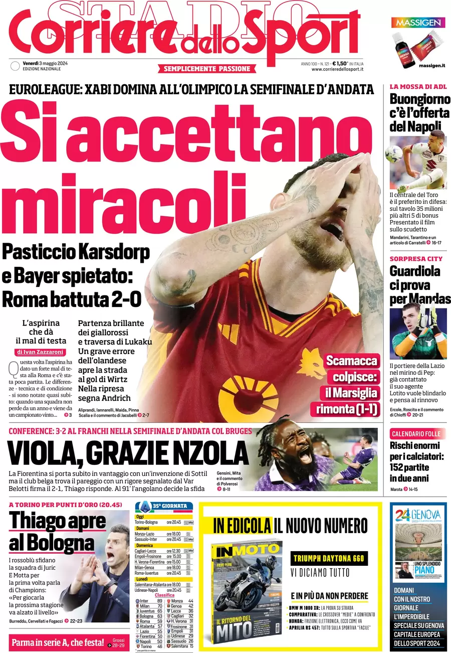 prima pagina - Corriere dello Sport del 03/05/2024