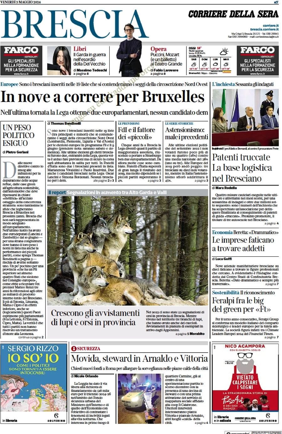 anteprima della prima pagina di corriere-della-sera-brescia del 03/05/2024