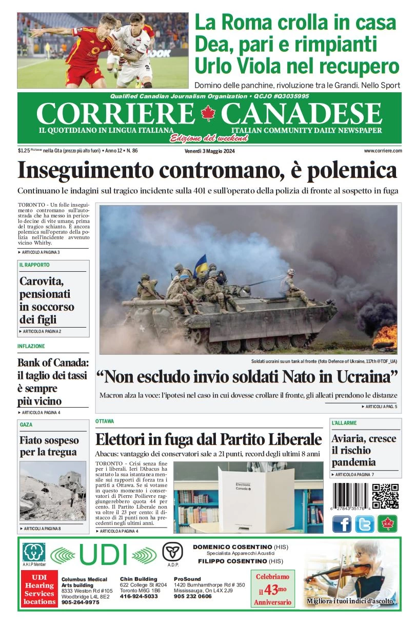 prima pagina - Corriere Canadese del 03/05/2024